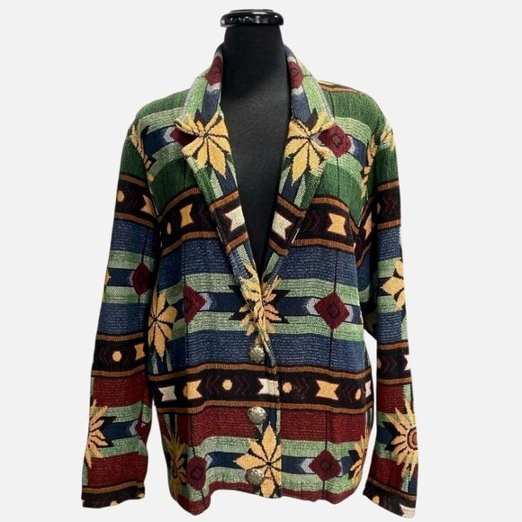Vintage Painted Pony Western USA Made Jacket Woven Knit Tapestry Blazer One Size - Picture 1 of 12